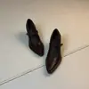Zapatos de Mujer de Tacón Grueso Puntiagudos 2026 Nuevo Estilo Primavera y Otoño Correa Única Negro Poco Profundos Mary Jane Casuales