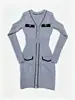 Vestido de malha cinza para jovens mulheres, estilo francês outono e inverno, elegante e justo