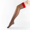 Meias Longas para Mulheres no Verão, Meias Finas Acima do Joelho Pretas, Meias Coxa Anti-Fio, Meias Sexy com Borda Vermelha