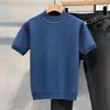 Camisa de Tricô Masculina de Manga Curta para o Verão 2026, Gola Alta Meia, Cor Sólida, Pulôver Estilo Coreano, Top Casual, Moderno