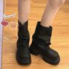 Design Britânico de Nicho Outono Calças de Solado Grosso 2023 Botas para Mulheres com Fivela de Metal Aumento de Altura Nova Moda Botas Curtas Retrô