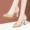 Zapatos de Boda Dorados Ao Manlin Zapatos de Baile Nuevos Tacón Medio Hebilla Malla Pedrería Sandalias Huecas Mujer