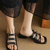 Moda Europea y Americana Zapatos sin Cordones de Tira Fina Punta Cuadrada Hermosos de Punta Abierta Tacón Medio para Mujer para Usar Sandalias y Chanclas de Moda Casual