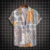 Camisa masculina casual de manga curta estilo Paisley, sem posicionamento