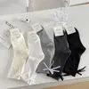 Meias Estilo Japonês JK Femininas Cor Sólida Laço Meias Femininas Agulha Dupla Puxar Meias de Fio Todas as Ocasiões Moda Ins Meias Cinzas