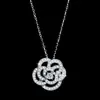 Collar Pequeño Fragante de Plata de Ley con Zircón Rosa Camelia para Mujer, Lujo Ligero, Versátil, Cadena para Clavícula con Flor Hueca de Celebridad de Internet