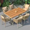 Mesas y Sillas de Exterior Nórdicas Patio Aire Libre Ocio Impermeable Protección Solar Jardín Exterior Aleación de Aluminio Combinación de Plástico y Madera Silla de Ratán