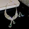 Aretes Colgantes y Collar de Flor de Circonita Brillante Estilo Corte Europeo y Americano, Cadena Ligera de Lujo Nicho para Clavícula, Joyería Exquisita Transfronteriza