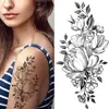 Suministro Transfronterizo de Calcomanías de Tatuajes de Flores a Boceto, Calcomanías de Tatuajes a Boceto, Tatuaje de Flor Rosa Flor Blanco y Negro