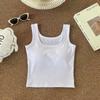 Verano Nuevo Transfronterizo Hilo Algodón Cuello Cuadrado Chaleco Ropa Interior para Mujer con Almohadilla en el Pecho Ropa Exterior Ajustada Camiseta Básica Top de Espalda Hermosa