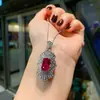 Huabi Joyería Anillo de Vidrio Rojo Simulado Collar Set de Joyería Creativo Completo Diamante Piedra Principal Lujosa 8*12