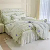 Faldón de Cama Acolchado Grueso 100% Algodón Pieza Única Estilo Princesa Borde de Encaje Cubre Cama de Algodón Puro con Borde de Falda Cubierta de Sábana Cubierta de Contorno de Cama