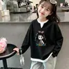 Blusa casual versátil de manga comprida para meninas, estilo waffle, falsa peça dupla, para primavera e outono, nova