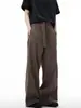 Calça de Alfaiataria Reta Casual de Perna Larga com Cintura Dividida Curva Estilo Retro Americano para Homens e Mulheres, Calça Longa Solta