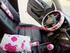 Nuevo Estilo Estampado de Vaca Anillo Interior Freno de Mano Cinturón de Seguridad de Alta Elasticidad Volante de Felpa para Coche Juego de Tres Piezas Protector de Hombro