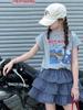 Conjunto de Saia Xadrez para Meninas Roupa de Verão 2025 Novo Infantil Médio e Grande Colete Fino Kidsren Verão Bolo Culotes