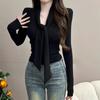 Camiseta Roja Estilo Pure Desire 2025 para Mujer, Versión Coreana de Primavera y Otoño, Corte Slim, Corta, Top con Cuello Vuelto con Cinta, Moderna