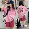 Conjunto Esportivo Feminino de Duas Peças Verão Estilo Western 2024 Novo Conjunto de Verão Feminino de Manga Curta Vestido Casual de Verão Infantil
