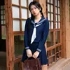 Uniforme JK Autêntico - Conjunto Completo de Saia Plissada e Uniforme de Marinheiro no Estilo Academia Naval para Primavera e Outono Azul Índigo Completo Sanben