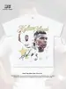 Nueva camiseta retro estilo americano de Mbappé con estampado de firma en fuente dorada, camiseta informal de algodón pesado de manga corta de moda