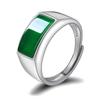 Anillo de Ágata Negra para Hombre, Anillo Ajustable Plateado, Anillo Abierto de Ágata, Nuevo Estilo Simple, Anillo de Plata de Moda para Hombre