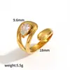 Anillo de Acero Inoxidable con Circonita Estilo Lujo Ligero Transfronterizo Joyería de Mano Anillo de Acero de Titanio Geométrico Abierto Chapado en Oro de 18K No se Desvanece