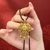 Banho de ouro em cobre fecho de longevidade de bebê retrô fecho de riqueza pingente de cordão de couro preto colar colar versátil personalizado acessórios para colar atacado