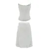 Conjunto de camisola curta justa de gola redonda com renda de bolinhas aveludada + saia de tule de cintura alta com amarração, puramente desejável