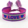 Presente de Dia dos Namorados Tamanho Ajustável Cor Fita Bordada Amor Borla Carta Charm Bracelet