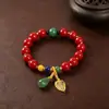 Pulseira de ágata e contas de vidro estilo étnico com um pingente vintage, pulseira de âmbar de 10 mm, item popular para lives de e-commerce