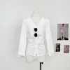 AUNP 'Estilo Lusi' 'Deixe-me Brilhar' Camisa Branca Sofisticada e Cool com Decote V e Amarração na Cintura para Mulheres 9168