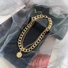 Collar de Cadena Gruesa Multicapa Exagerado de Celebridad de Internet Europea y Americana Hip-Hop Moneda Dorada Cadena Clavicular para Mujer Cadena de Cuello de Doble Capa con Moneda para Mujer