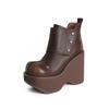 Zapatos de Cuero Genuino Vintage de Moda 12 cm Combinan con Todo Suela Gruesa Que Aumentan la Altura Zapatos Pequeños de Cuero Botas de Tobillo para Mujer Pequeñas Cómodas Tacón de Cuña Tacón Súper Alto