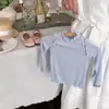 Camiseta Infantil Menina Primavera e Outono, Roupa de Bebê Estilosa, Versão Coreana Tendência Personalizada Infantil Doce Babados Cor Doce Camisa Base