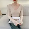 Suéter de Lana 100% Pura de Hilo Fino con Cuello en V para Mujer Suéter 2025 Otoño e Invierno Nuevo Tejido Aspecto Adelgazante Camiseta Interior Top