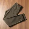 Calça Casual Reta Estilo Americano Retrô Outono e Inverno cáqui Sarja de Ferramentas Algodão Calça Jeans Masculina Cinco Bolsos Calça Masculina