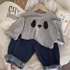 Camiseta infantil de algodão puro de manga longa, modelo 2026, moderna e versátil para primavera e outono, peça externa estilosa