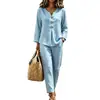 Traje casual casual de dos piezas para mujer, nuevo, transfronterizo europeo y americano, color liso, con botones, cuello en V