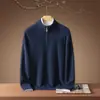 Suéter de cashmere 100% puro para homens, com zíper parcial, gola alta, para outono e inverno, cor cinza, malha business casual, leve e luxuoso