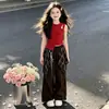 Conjunto de Verão para Meninas 2026 Nova Moda Infantil Colete Roupas de Verão Estilo Coreano Conjunto para Meninas Novo Toque de Alto Padrão