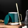 Caneca Duas Cores, Xícara de Café Verde Escuro, Caneca de Cerâmica Verde Militar Bronzeada com Tampa, Caixa de Presente com Colher e Bolsa com LOGO Impresso