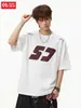 Camiseta de Manga Corta de Algodón Puro Estampada con Bloques de Color para Hombre, Verano Estilo Americano High Street Camiseta de Marca de Moda con Textura de Ajuste Holgado para Pareja