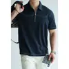 Camisa Polo de Linho e Seda de Luxo Old Money para Homem, Meio Zíper, Primavera/Verão 2026, Absorvente de Umidade, Manga Curta, Camiseta Casual para Negócios