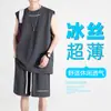 Conjunto de Camisetas sin Mangas para Hombre, Chaleco de Baloncesto de Seda de Hielo Delgado de Secado Rápido para Verano, Conjunto Casual Deportivo de Dos Piezas