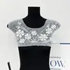 Nuevo cuello de chal de lentejuelas con cuentas hecho a mano, flor, bordado de malla, cuello de strass con cuentas de alta resistencia, flor en el cuello delantero, accesorio para prenda