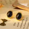 Pendientes de ónix rojo con diseño ovalado de otoño e invierno, pendientes de ónix negro con encaje retro francés, pendientes sencillos