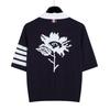 TB Verano Nuevo Top Polo de Punto con Solapa y Mangas Cortas de Flor para Mujer Polo de Flor en la Espalda Versátil para Mujer