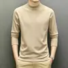 Camiseta térmica de forro polar de doble cara para hombre, otoño e invierno, cálida, de cuello medio, holgada, manga larga, camiseta base de forro polar versátil para otoño