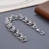 Nuevo al por mayor Nuevo estilo nacional Hebilla de anillo doble S925 mantra de seis palabras Pulsera de personalidad retro de moda para hombre Plata tailandesa