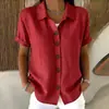 2026 Amazon Cruzamento Europeu e Americano Primavera e Verão Camisa Lisa com Gola e Botões, Casual, Confortável, Camiseta Solta de Manga Curta